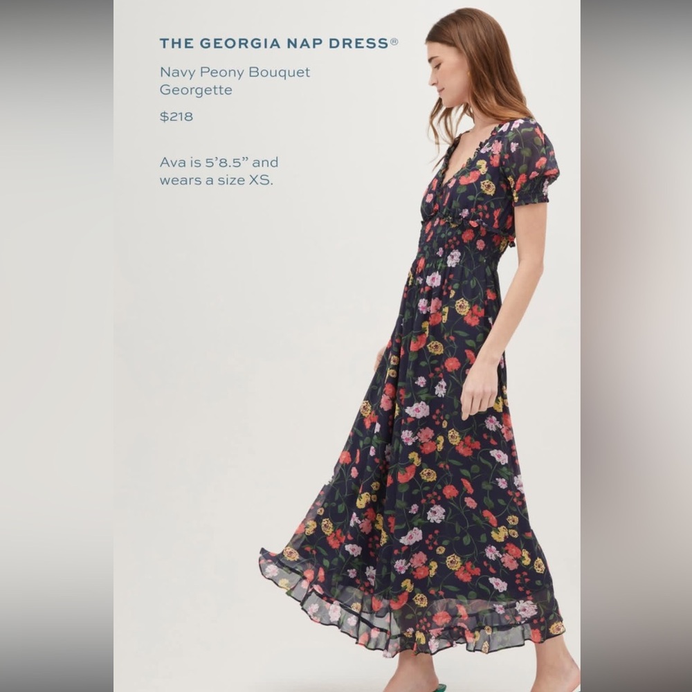 Hill House The Georgia Nap Dress in Navy Multi Peony Bouquet, size Medium - Picture 2 of 14
